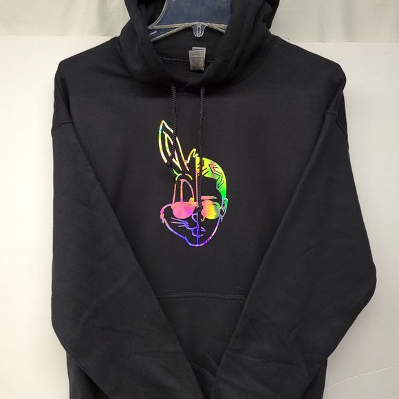 Bad Bunny Holographic Black Pullover hoodie * Beautiful * - Picture 1 of 7